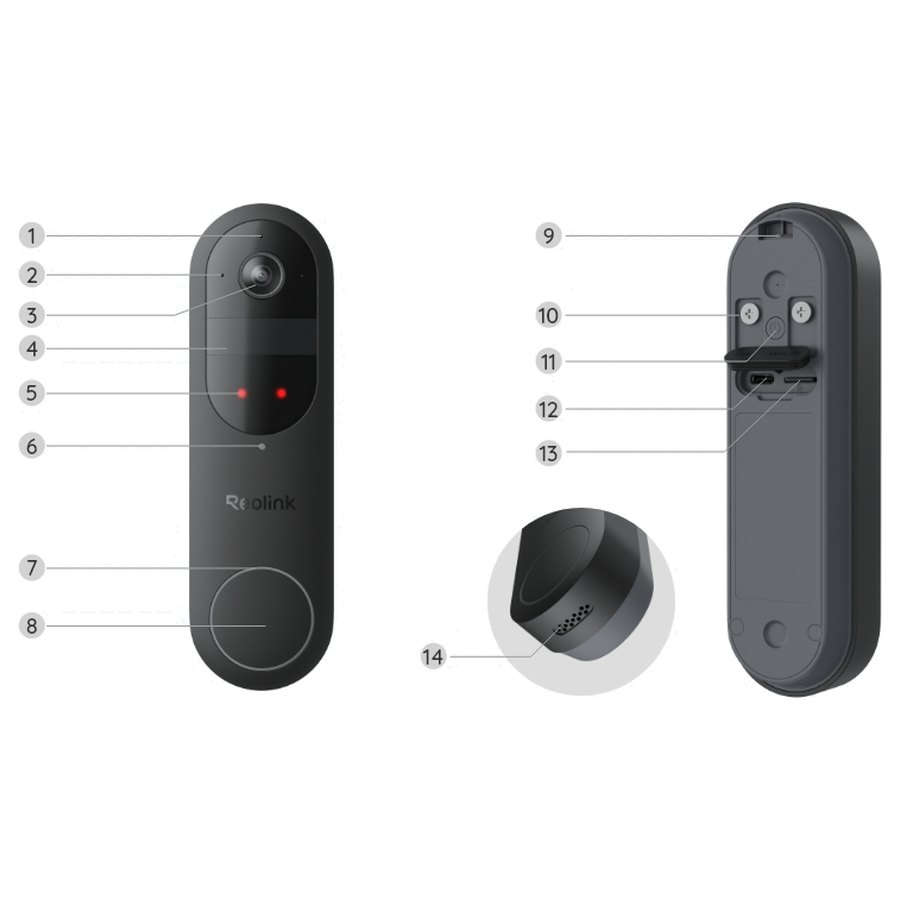 Reolink Video Doorbell (Battery) eest, tagant ja küljelt