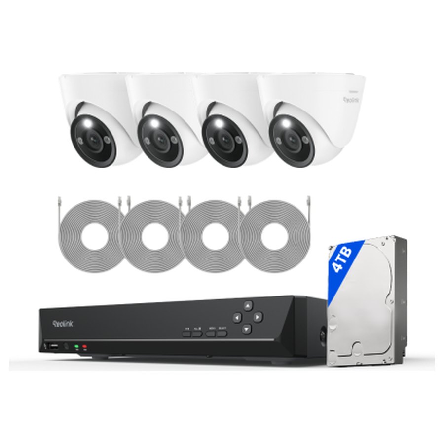 Reolink RLK8-1200D4-A valvekomplekt: 8-kanaliline salvesti + 4 kuppelkaamerat, 12 MP