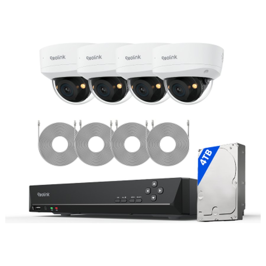 Reolink RLK8-1200V4 valvekomplekt: 8-kanaliline salvesti + 4 kuppelkaamerat, 12 MP