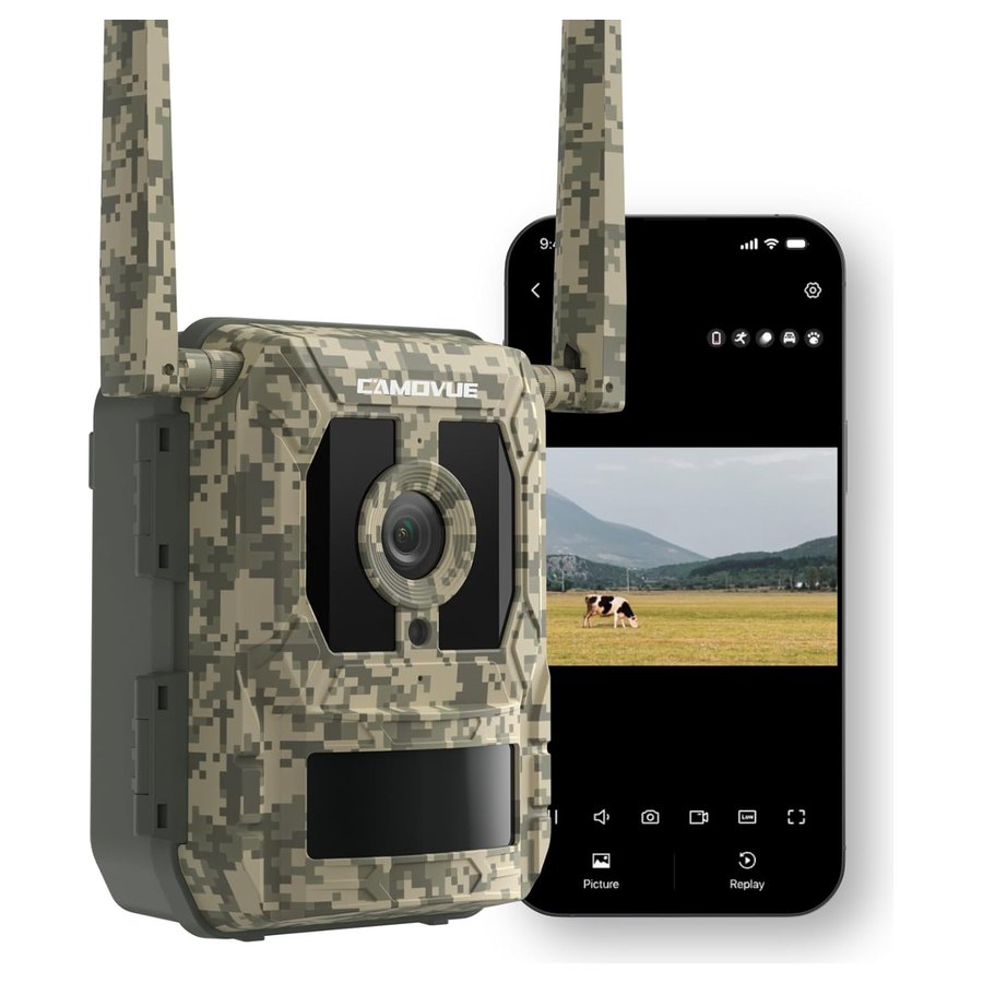 Reolink Camovue Talon Pro rajakaamera ja Camovue äpp telefonis