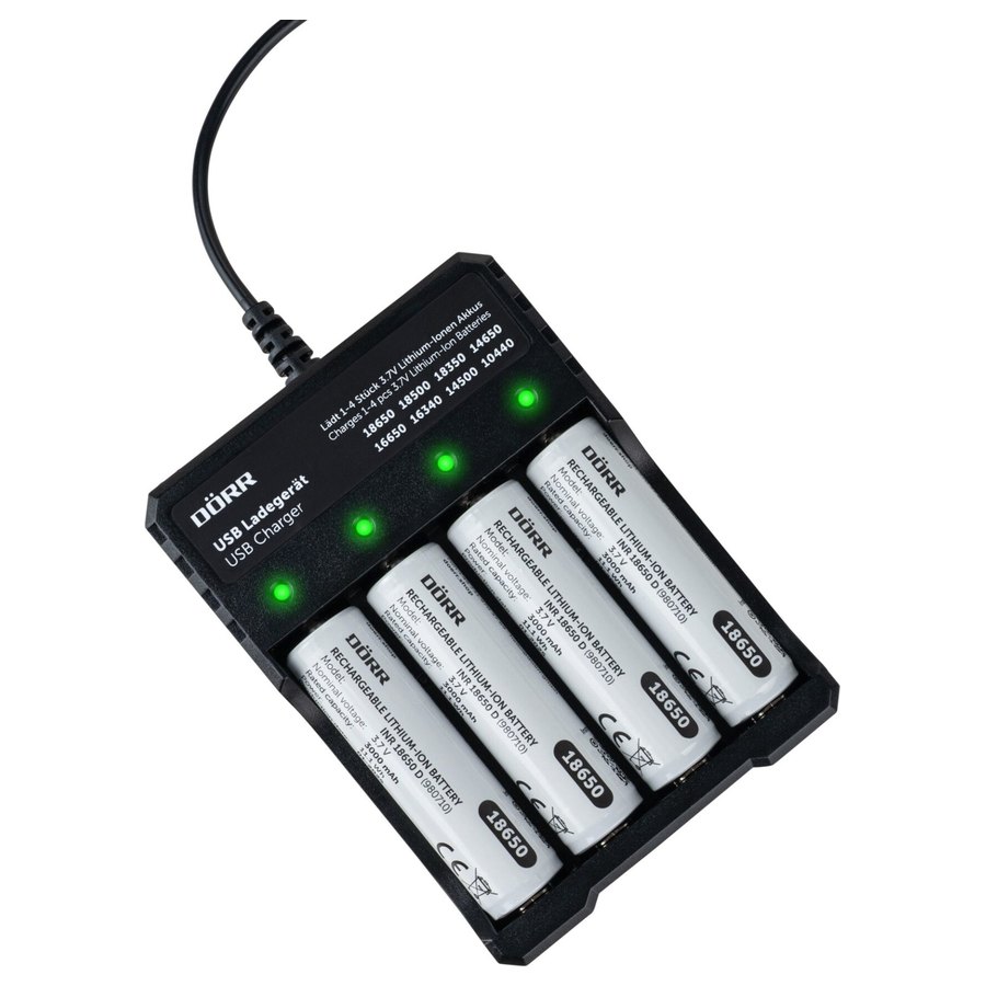 DÖRR USB-laadija 18650 akudele, 4 pesa